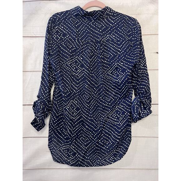 Diane Von Furstenburg Size 2 Top Blue With White Button Down - Picture 7 of 7